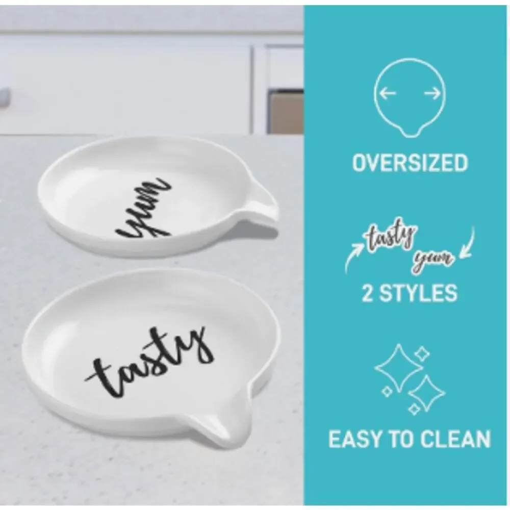Ultimate Hostess Tasty and Yum Porcelain Spoon Rest Set, 5-Inch Farmhouse Decor